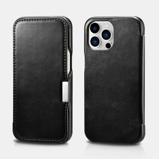 iPhone 15 - iCarer Vintage Echtleder Flipcase schwarz (WMI15230613-BK)