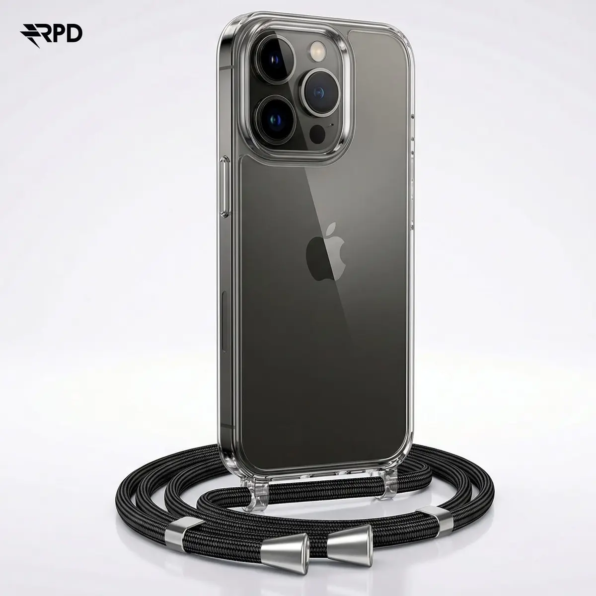 iPhone 15 Pro Max - Chaîne pour téléphone portable / Necklace - Transparent avec ruban noir pratique