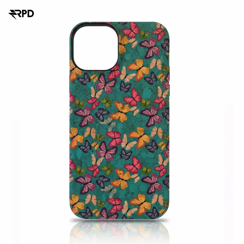 iPhone 15 Pro Max - Custodia in vero sughero verde con design a farfalla