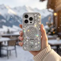 iPhone 15 Pro Max - Custodia MagSafe glitterata TheBlingWorld con supporto ad anello e strass, argento – Bild 2