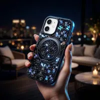 iPhone 15 Pro Max - Custodia MagSafe glitterata TheBlingWorld con supporto ad anello e strass, nera – Bild 3