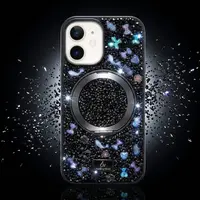iPhone 15 Pro Max - TheBlingWorld Étui MagSafe à paillettes avec support pour anneau et pierres en strass, noir – Bild 2