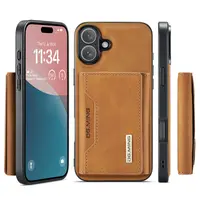 iPhone 16 - DG.MING Etui, Leder-Optik, Kartenfach & Magnetverschluss, Kamelbraun – Bild 3