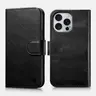 iPhone 16 Pro Max - iCarer Oil Wax Premium Echtleder Detachable 2 in 1 Wallet Flip Etui mit RFID Blocker, schwarz