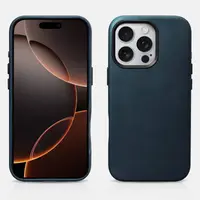iPhone 16 Pro Max - iCarer Oil Wax Premium Echtleder mit Magsafe Etui grün-blau (WMI16240704-DB) – Bild 1