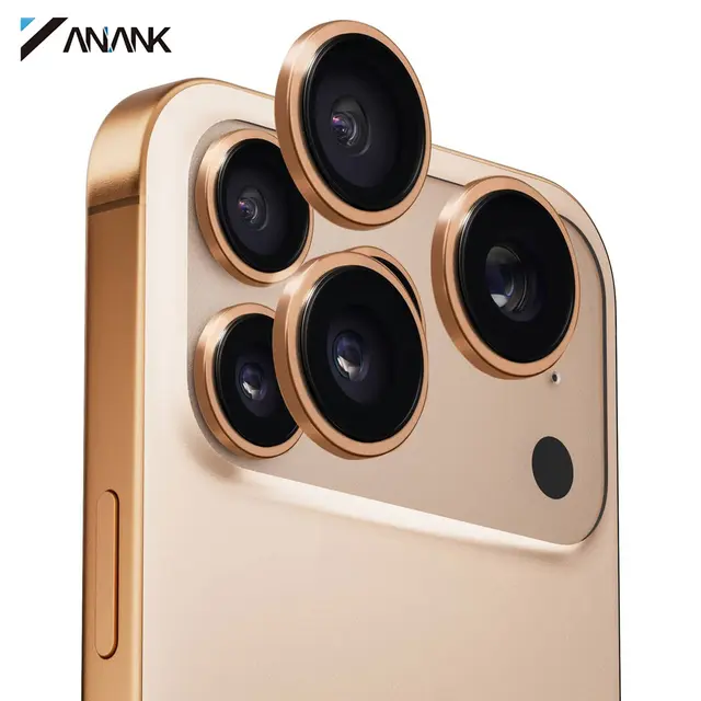 iPhone 17 Pro / 17 Pro Max - Vetro blindato della fotocamera posteriore - 99AR+ Corning Glass, protezione a doppia lente, oro