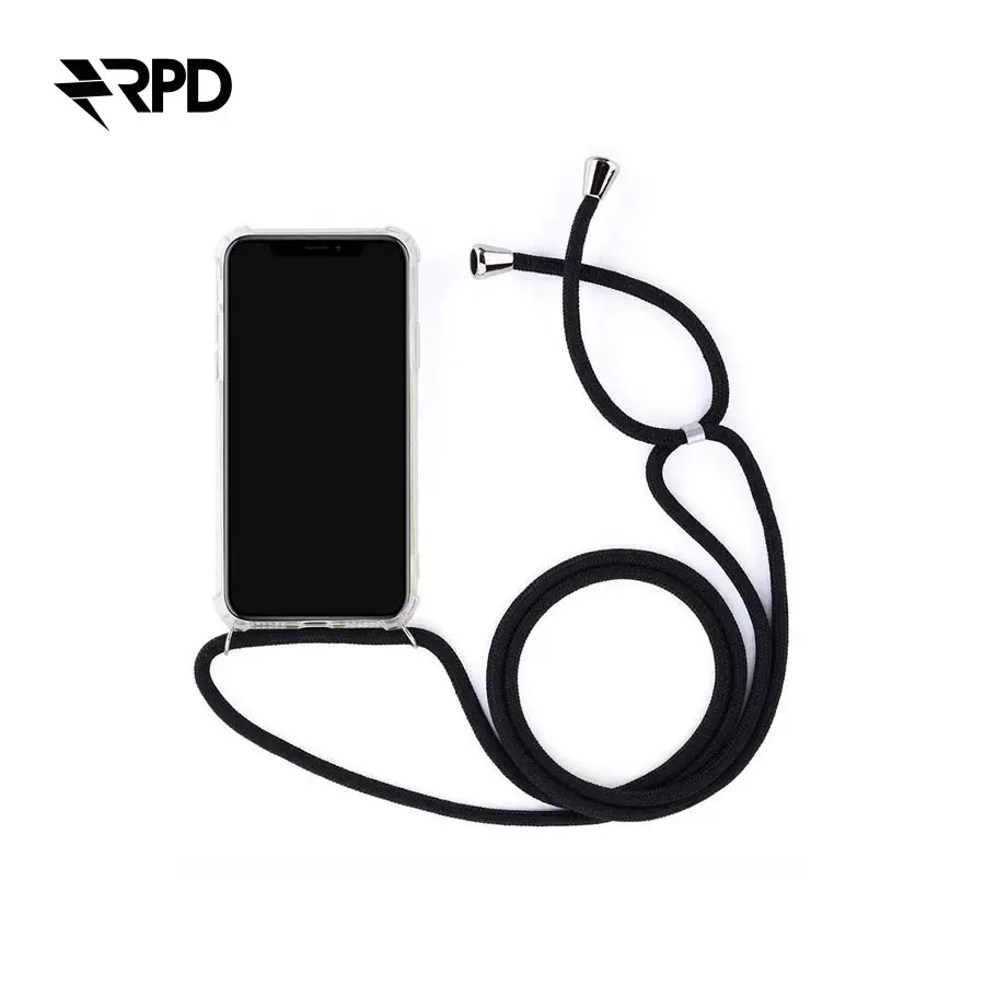 iPhone 17 Pro - Chaîne pour téléphone portable / Necklace - Transparent avec cordon noir pratique