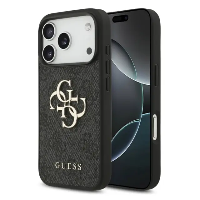 iPhone 18 Pro / 17 Pro – Coque Guess avec logo métallique doré, gris GUHCP18L4GMGGR