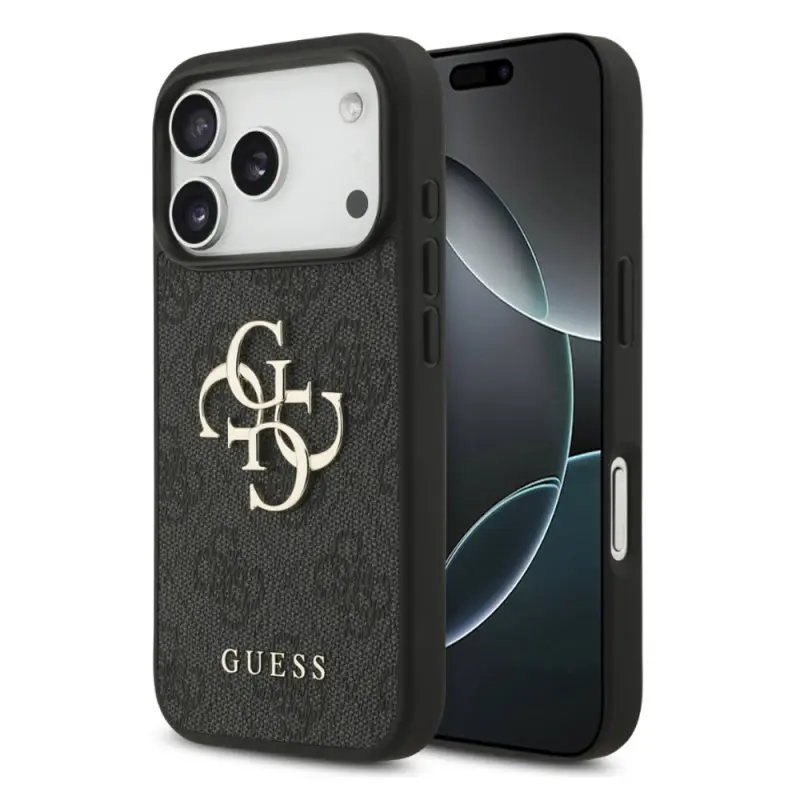 iPhone 18 Pro / 17 Pro – Guess Metal Logo Gold Case, Grey GUHCP18L4GMGGR