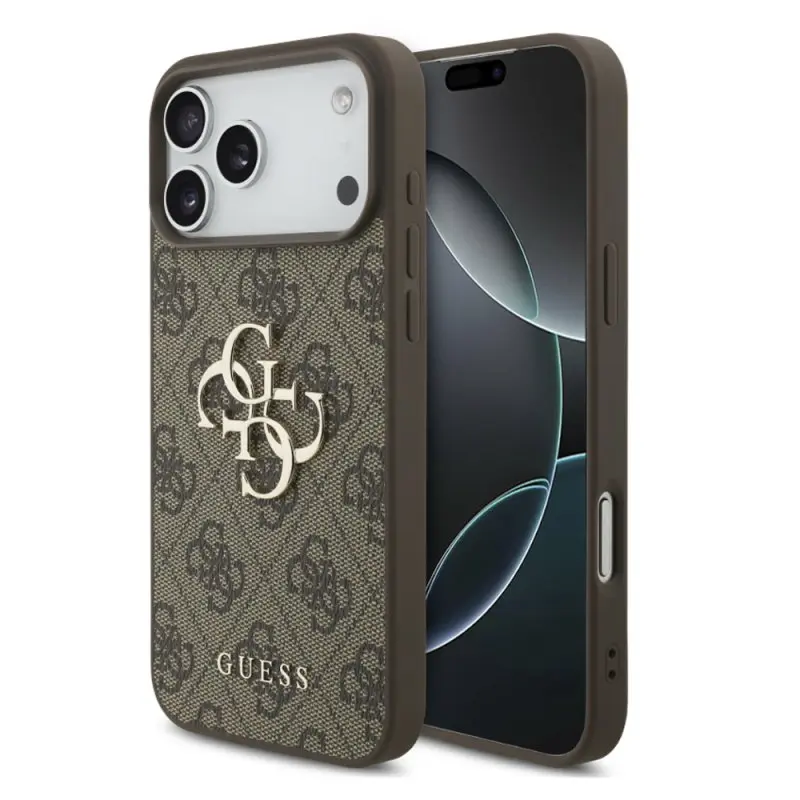 iPhone 18 Pro / 17 Pro – Guess Metall-Logo-Hülle Gold, Braun GUHCP18L4GMGBR