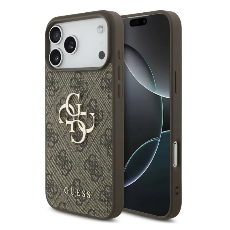 iPhone 18 Pro Max / 17 Pro Max – Coque Guess avec logo métallique doré, marron GUHCP18X4GMGBR
