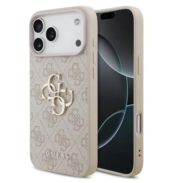 iPhone 18 Pro Max / 17 Pro Max – Coque Guess avec logo métallique doré, rose GUHCP18X4GMGPI