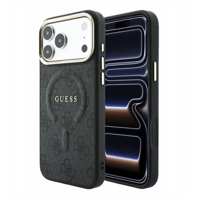 iPhone 18 Pro Max / 17 Pro Max – Guess Hülle aus PU-Leder mit MagSafe, Schwarz GUHMP18XP4MSEGCK