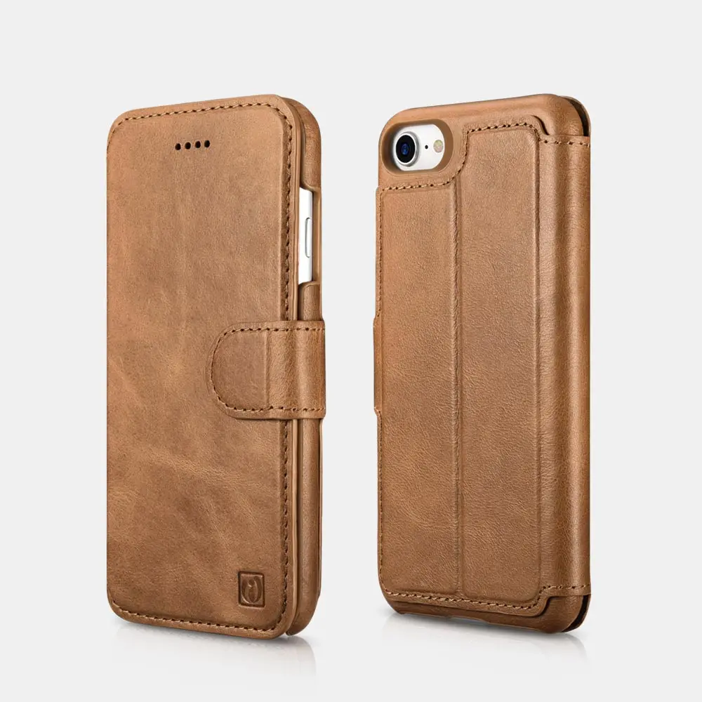 iPhone 7/8/SE2020/SE 2022 - iCarer Genuine Leather Detachable 2 in 1 Mobile Phone Wallet Folio Case brown