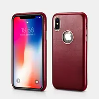 iPhone X/Xs - iCarer Retro Original Echtleder Etui Backcase (RIX13-BK), Weinrot – Bild 1