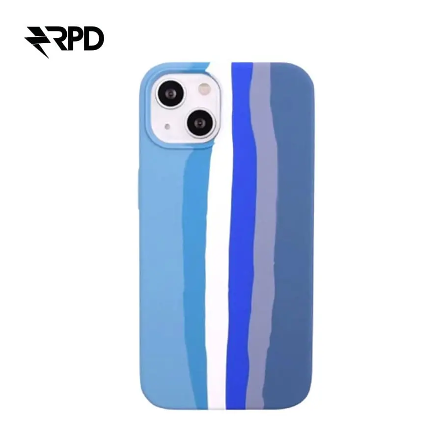 iPhone XR - Custodia in silicone Blue Rainbow - motivo arcobaleno, blu