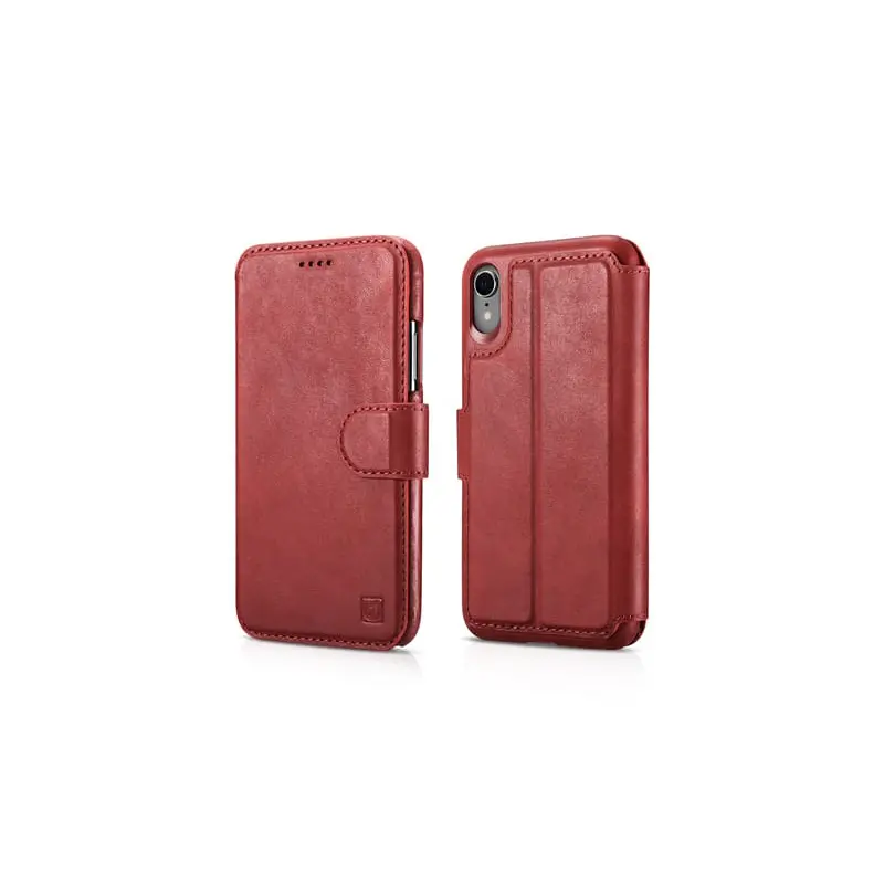 iPhone XR iCarer Custodia a portafoglio staccabile in pelle PU rosso