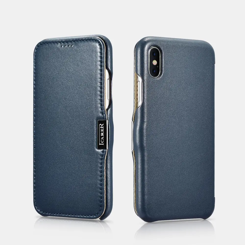 iPhone Xs max - Custodia iCarer Luxury Series Flip blu RIXS04