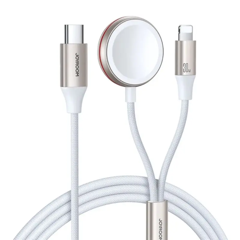 Joyroom 2-in-1 Watch Magnetic Charging Cable (S-IW012), Type-C to Watch Charger + Lightning, 30W, 1.5m, Weiss