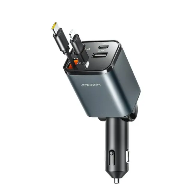 Joyroom - 30W 3-in.1 Retractable Car Charger, Dark Gray (JR-CCL07)
