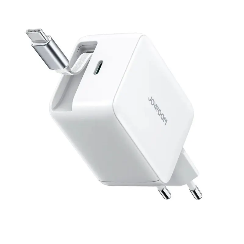 Joyroom - 67W GaN charger with retractable cable, White (EU) (JR-TCL06)