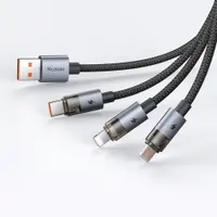 McDodo - 3-in-1-Kabel, transparent, USB-A auf C + Lightning + Micro-USB, 1,2 m, schwarz – Bild 1