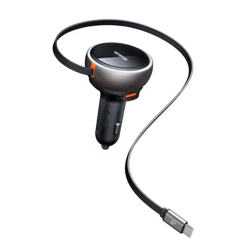 McDodo - Caricabatterie da auto FreeGo 80W con cavo retrattile, nero
