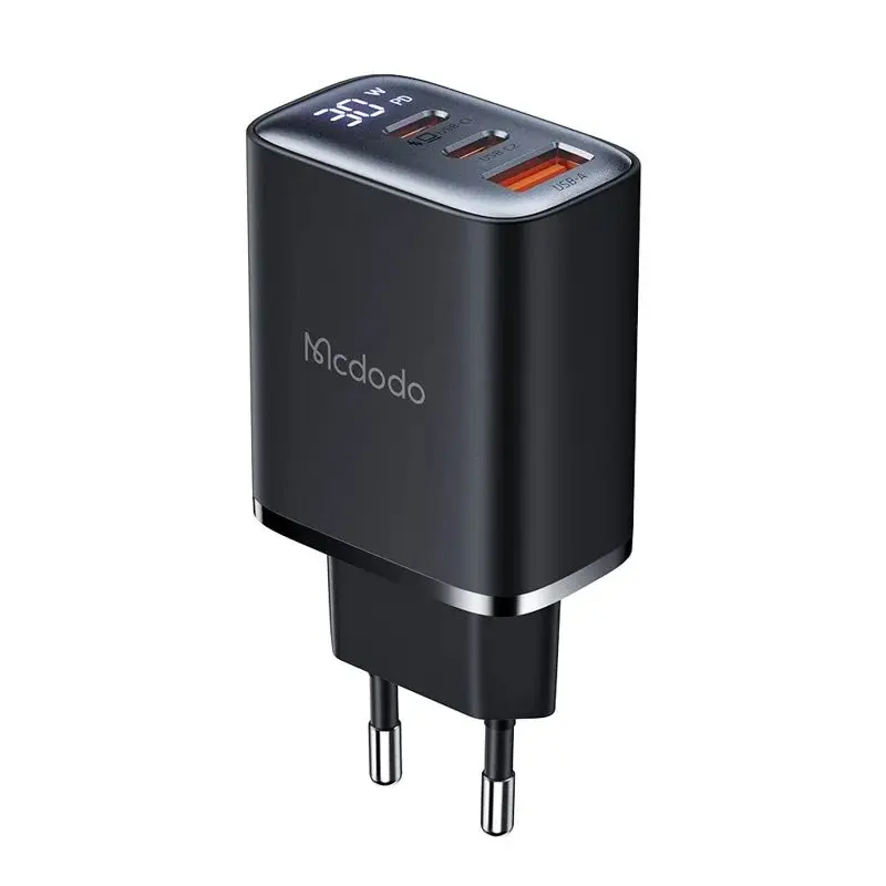 McDodo - Chargeur rapide avec affichage numérique, 30W, 2x USB-C & 1x USB-A, noir