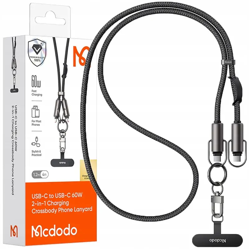 McDodo - Cordino per telefono da USB-C a USB-C, 60W, 2-in-1, 1,2 m, nero