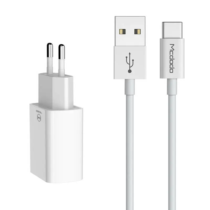 Mcdodo - Dual USB Output Travel Charger Set (2x USB-A + USB-A to USB-C Cable), Weiss