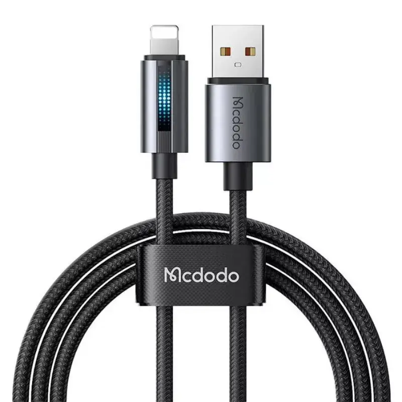 McDodo -USB-A to Lightning charging cable with charging light, 1.2m, black