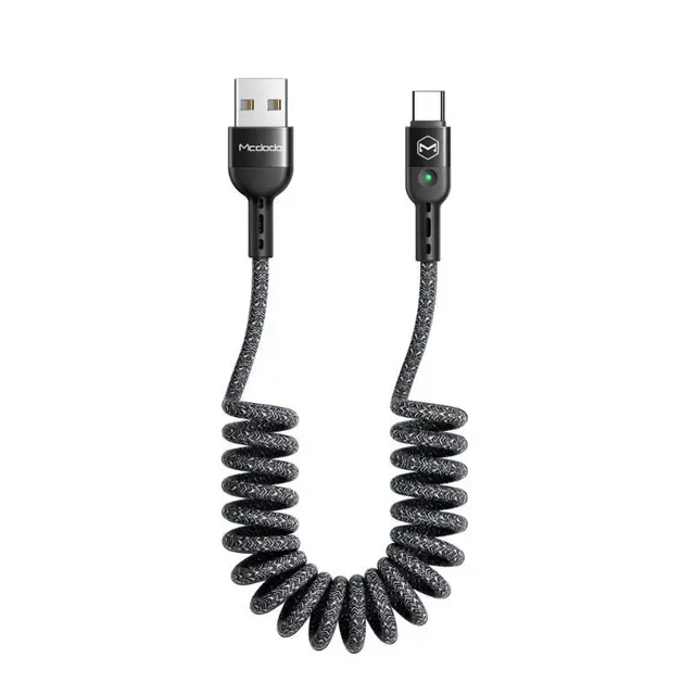 McDodo - USB-A to USB-C Spiralkabel 1,8m, Black
