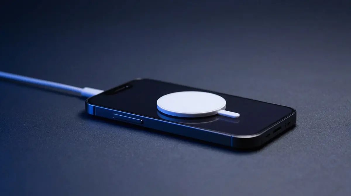 iPhone mit magnetisch angehefteter MagSafe-Powerbank an der Rückseite