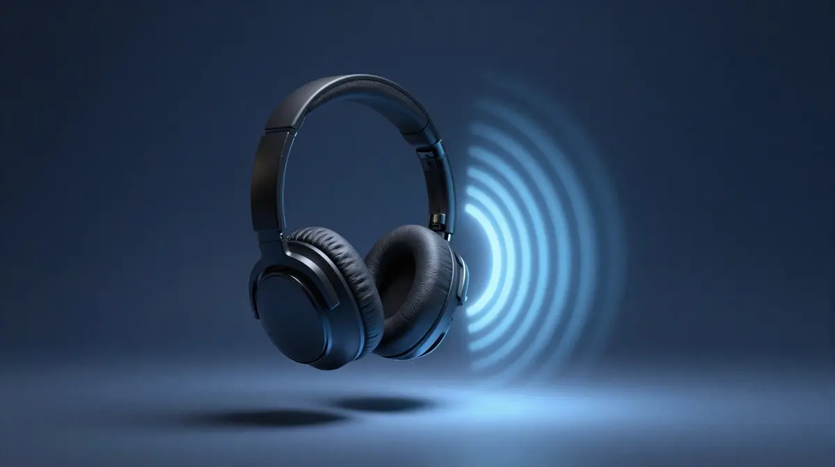 Schwarze Over-Ear Kopfhörer mit Noise Cancelling vor hellblauem Hintergrund