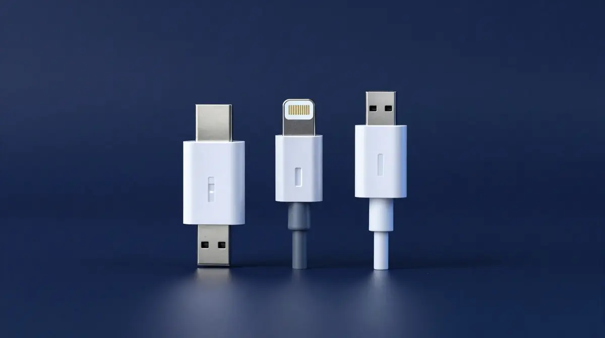 USB-C-, Lightning- und Micro-USB-Stecker nebeneinander im Vergleich