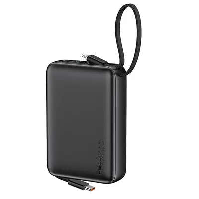 Recci RPB-P63 20000mAh Power Bank, 22.5W Fast Charging with Built-in USB Type-C Cable, Silver