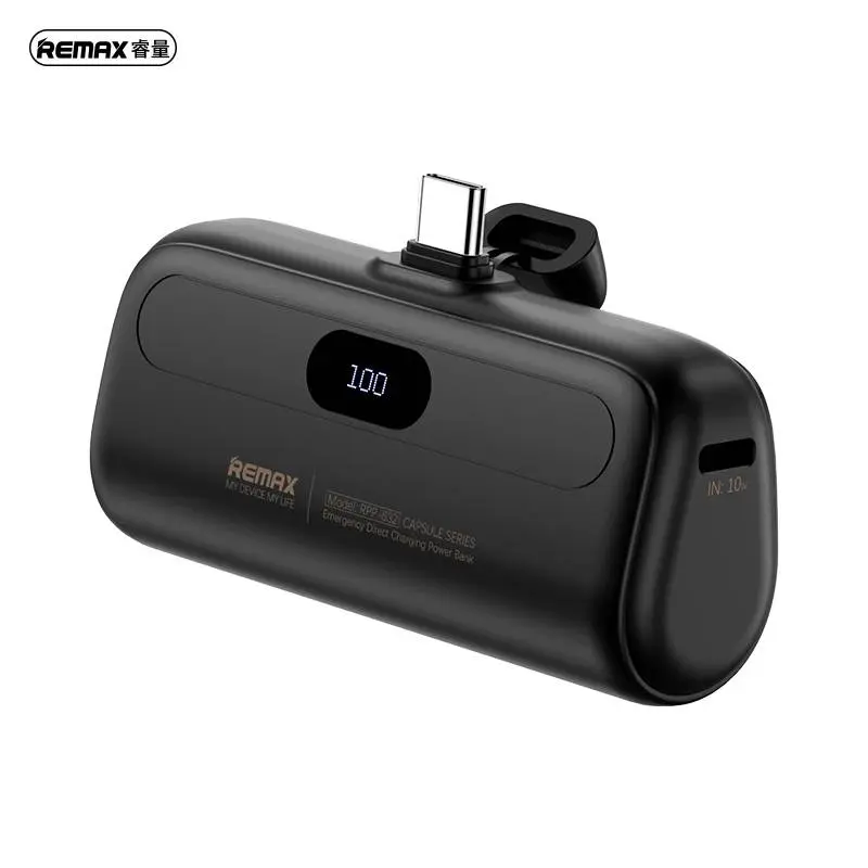REMAX RPP-632 Serie Capsule 2A Type-C Powerbank di emergenza 5000mAh, nero
