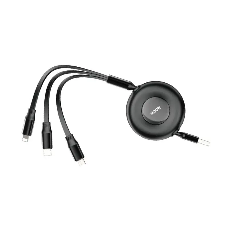 Rock - Cavo dati flessibile retrattile Rock G16 3-in-1, multicingolo, nero