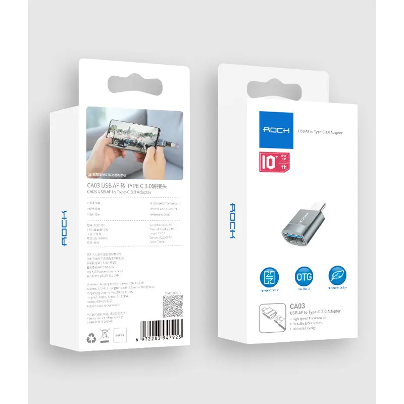 Rock - RCB0770 CA03 Adaptateur USB-A vers Type-C 3.0, Noir