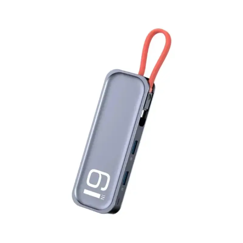 ROCK TR06 Dock USB-C 6-in-1 - HDMI, 3×USB, lettore di schede SD/TF, PD, grigio