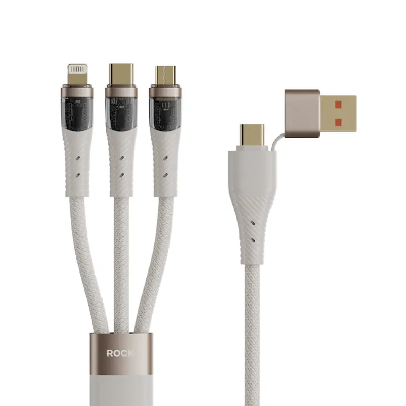 Rock - Transparency Series - Câble de charge 3 en 2 type A+C vers M+L+C, 100W 1.5m, Blanc