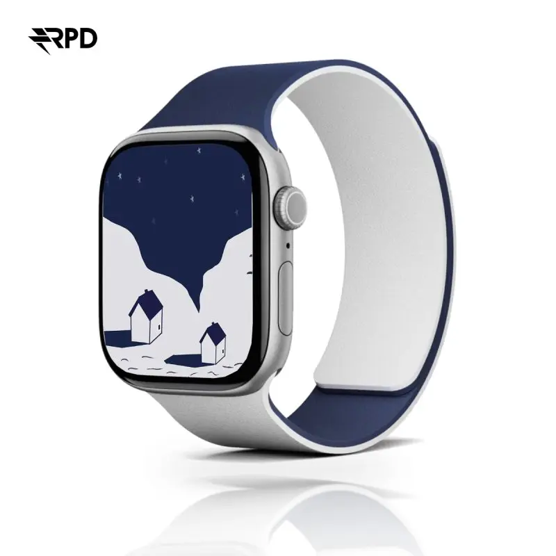 RPD Lyra Silikonarmband Magnet Zweifarbig für Apple Watch 44/45/46/49mm - Marine/Weiss