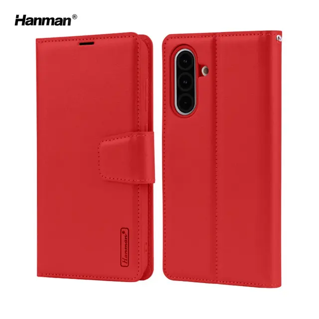 Samsung Galaxy A35 (2025) - Hanman Mill Flip Case avec 3 emplacements pour cartes, rouge