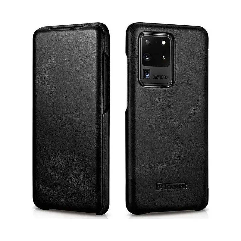 Samsung Galaxy S20 Plus - iCarer genuine leather flip case black (RS992007-BK)