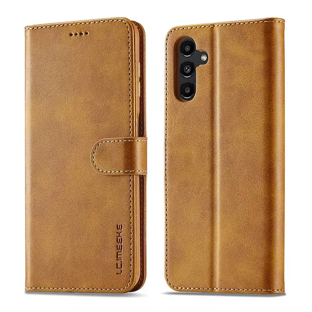 Samsung Galaxy S21 - LC.IMEEKE Custodia a portafoglio con 3 scomparti per carte e chiusura magnetica, marrone chiaro/arancione
