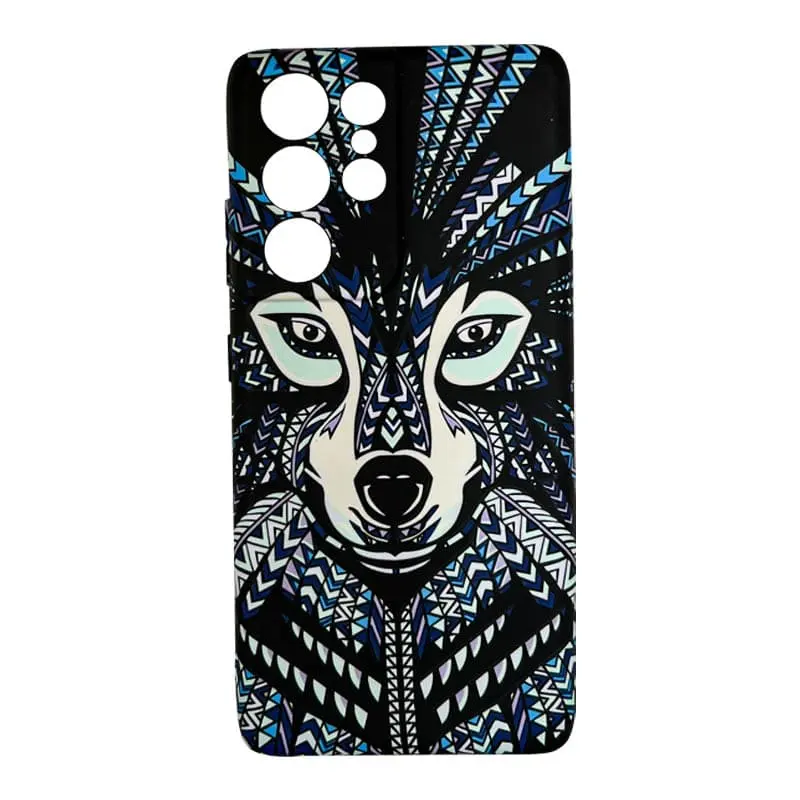 Samsung Galaxy S21 Plus - Luxo Actec Backcase Blue Fox con design tribale del lupo, blu/nero