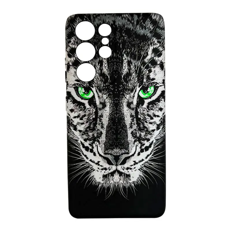 Samsung Galaxy S21 Ultra - Actec Backcase Grey Tiger avec yeux verts & design de félin, noir