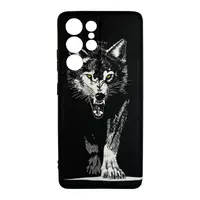 Samsung Galaxy S21 Ultra - Luxo Backcase Nero Lupo con occhi gialli e posa d'attacco, nero – Bild 1