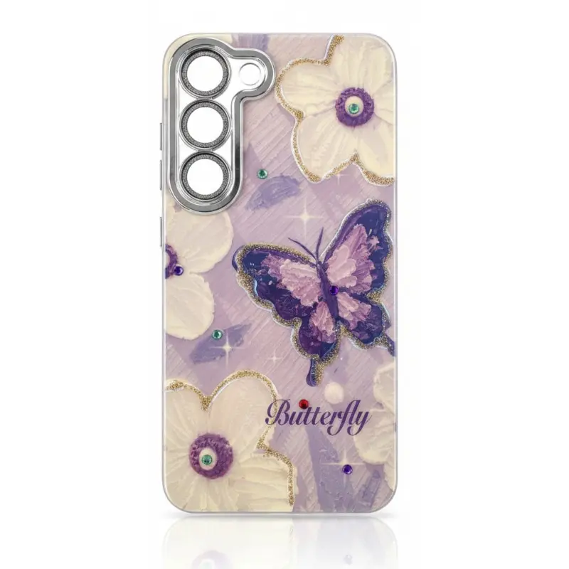 Samsung Galaxy S23 - Étui brillant en forme de papillon avec finition chromée