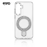 Samsung Galaxy S24 - MagSafe Standetui mit Glitzer Ring, silber, robustes Kunststoff-Backcase
